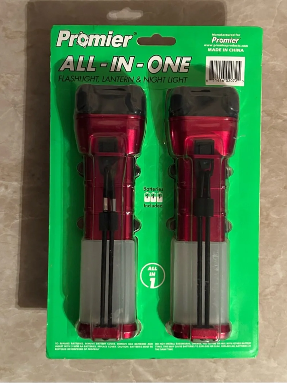 Premier All-In-One Red Flashlight Lantern & Night Light (2-Pack)